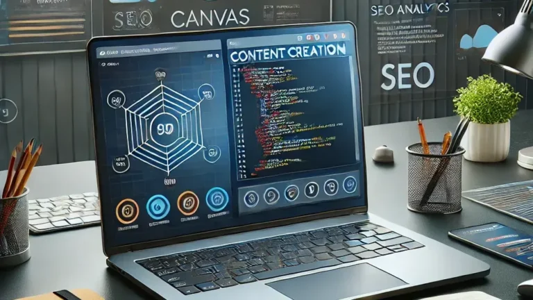 New Chatgpt Canvas post featured image showing a laptop with some ai application running in ackgroudn